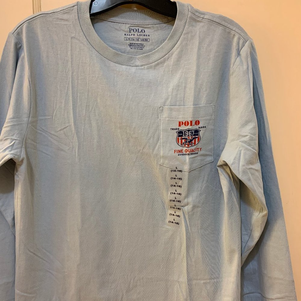 Boy's Polo Ralph Lauren LS light blue pocket tee